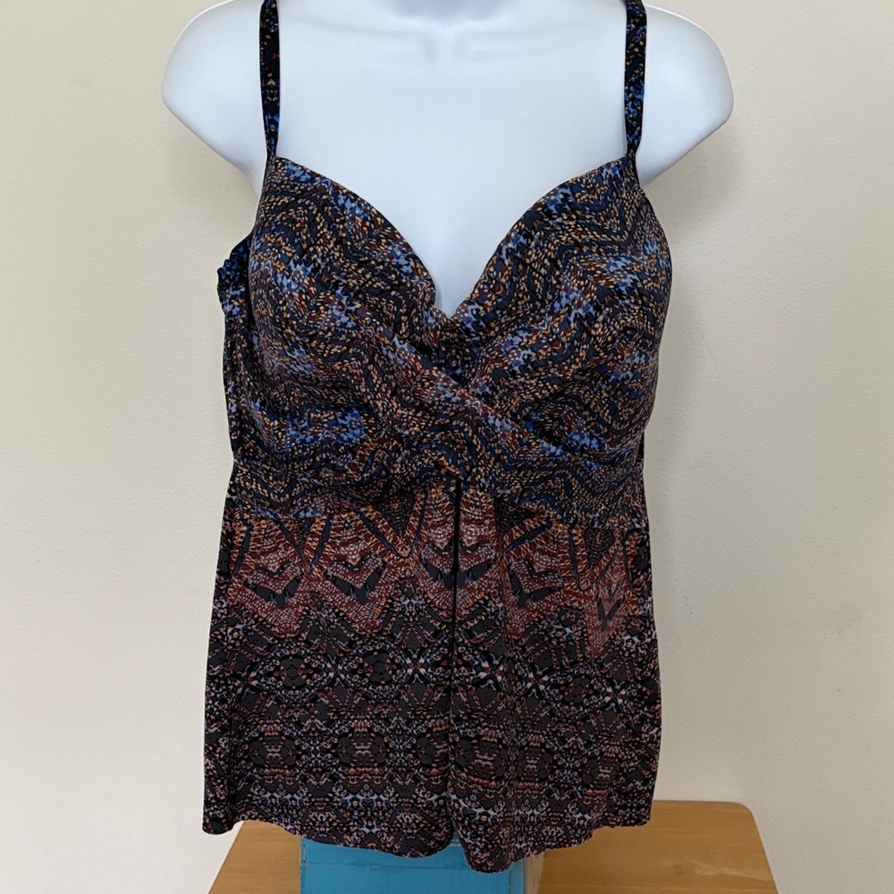 Miraclesuit Blue and Tan Patterned Tankini Size 14